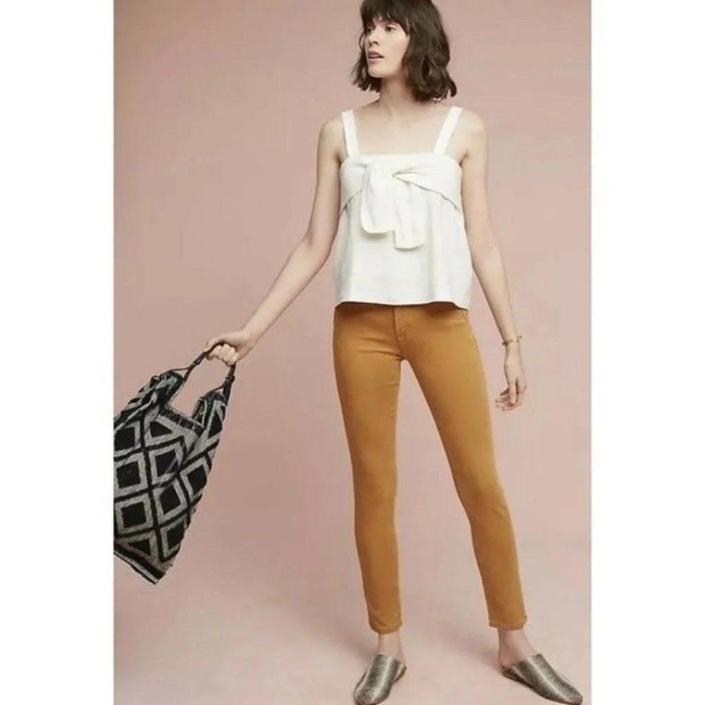 Anthropologie Hei Hei Abroad Sateen Skinny Pant Mustard Yellow Size 28 Preppy